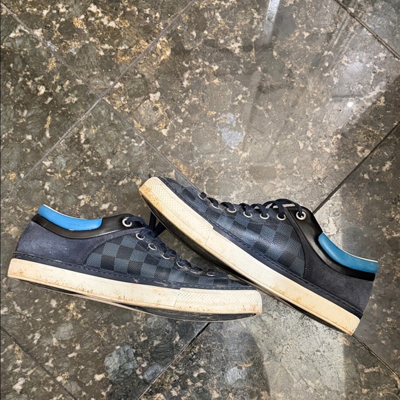 Louis Vuitton Navy Checkered Sneakers - Picture 2 of 7